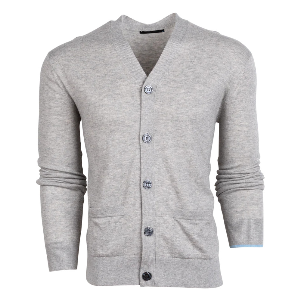 Greyson Cheyenne Button-Up Light Grey Merino Wool Cardigan XL NEW Nylon Sweater